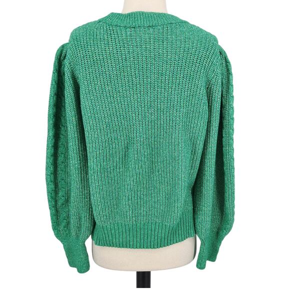 SALE Crown & Ivy Green Elegant Long Puff Sleeve Cable Knit Sweater Size XL - Picture 5 of 10